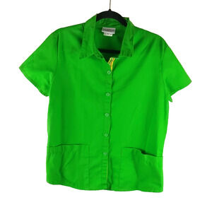 Peach Uniforms Scrub Top Women's Size Medium Green Button Up